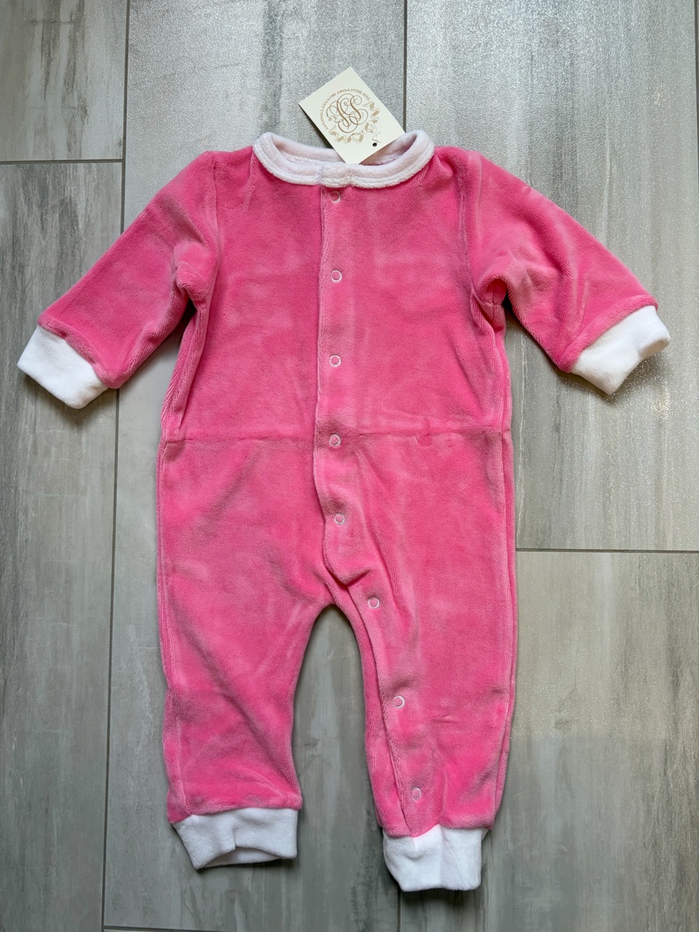 NWT TBBC Pink Cozy Velour Full Length Paxton Playsuit Jumpsuit Romper Girls 3-6M